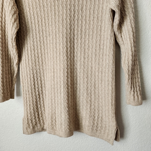 LOCHMERE cable knit cashmere turtleneck sweater in‎ oat size M - Picture 4 of 11
